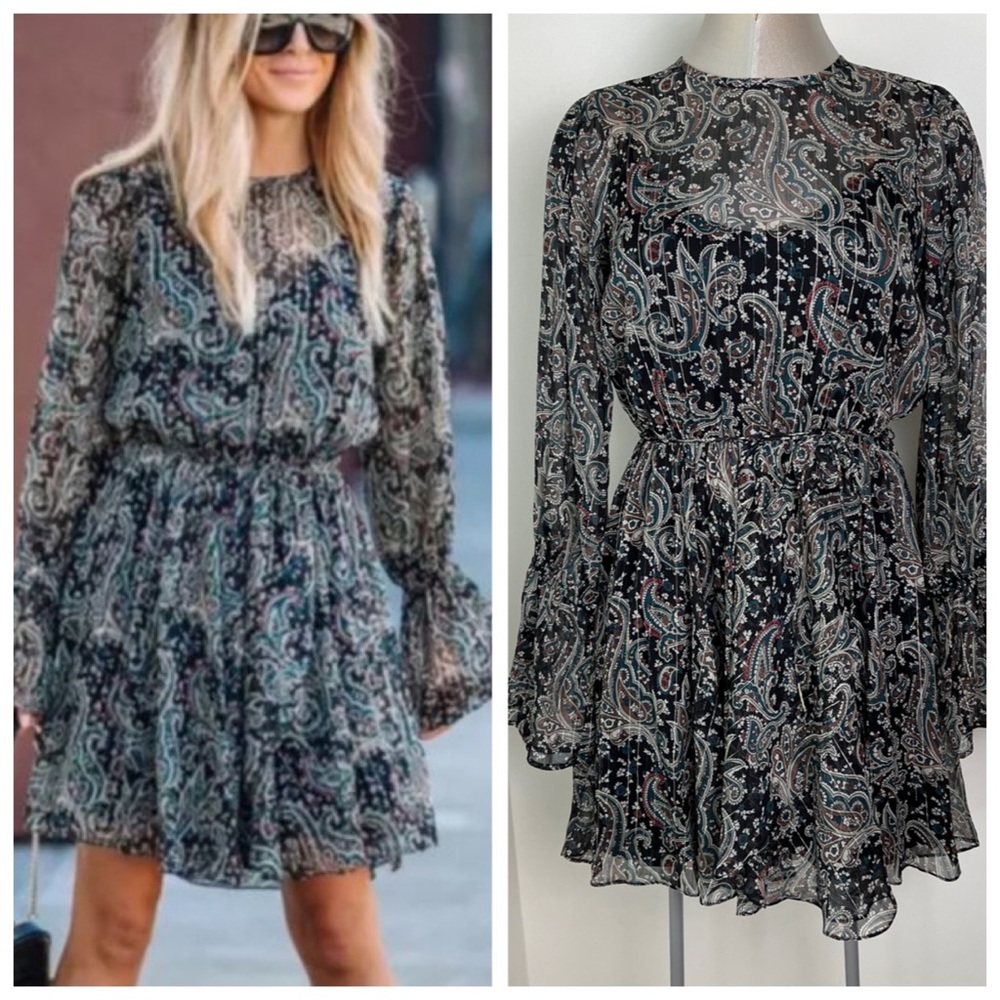 Joie Manning Chiffon Paisley Print long sleeve mini boho Dress